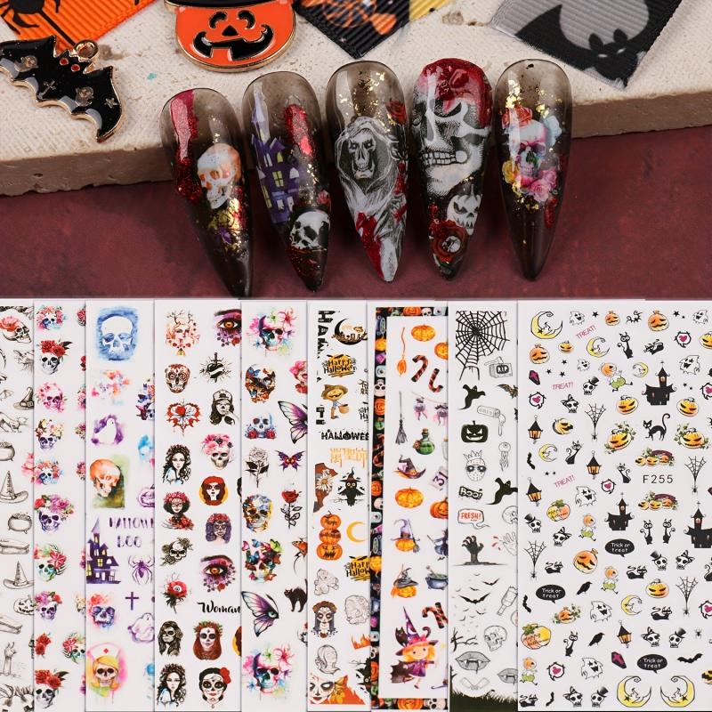 Halloween Nail Stickers 3D Pumpkin Ghost Nail Art Self Adhesive Decals