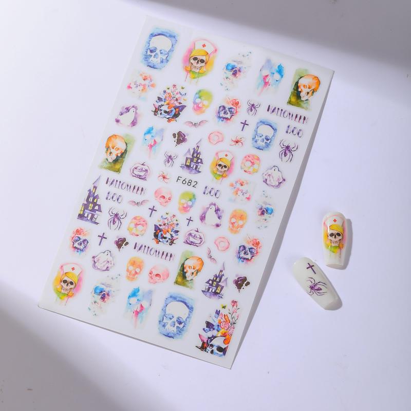 Halloween Nail Art Stickers Self Adhesive Pumpkin Skull Ghost Castle Wizard