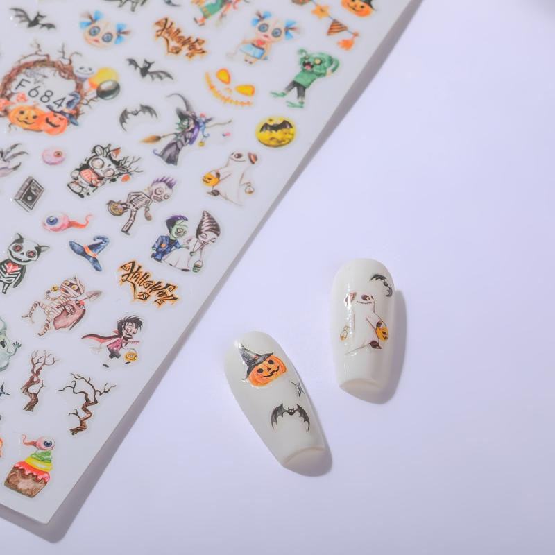 Halloween Nail Art Stickers Self Adhesive Pumpkin Skull Ghost Castle Wizard