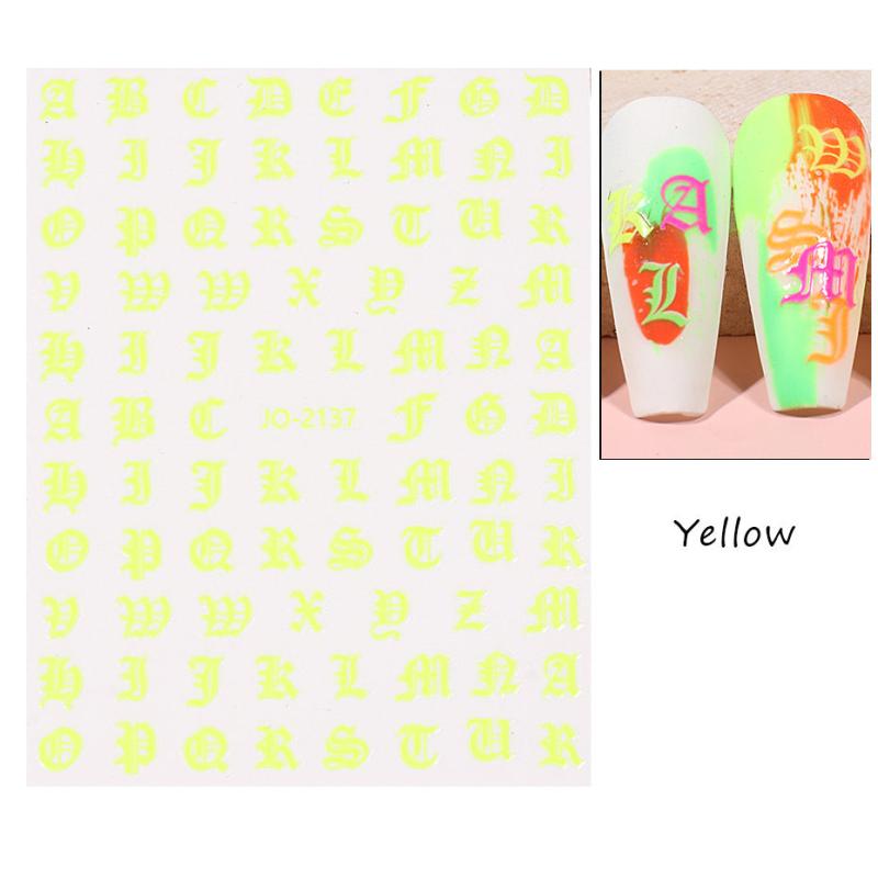 Fluorescent Alphabet Slider Nail Sticker
