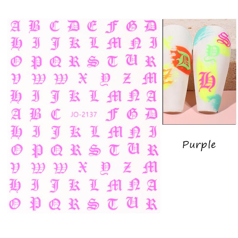 Fluorescent Alphabet Slider Nail Sticker