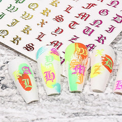 Fluorescent Alphabet Slider Nail Sticker