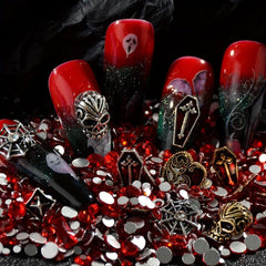 60pcs Halloween Nail Art Charms 3D Alloy Skull Cross Coffin Spider Nail Gem Kit