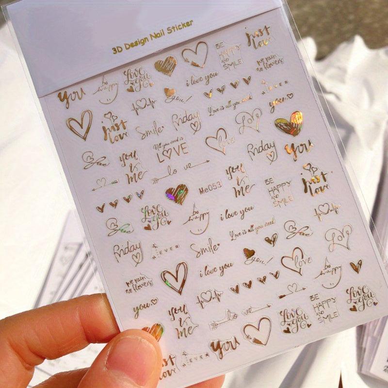 Heart Love 3D Nail Stickers Self Adhesive Slider Decals