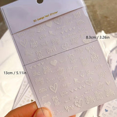 Heart Love 3D Nail Stickers Self Adhesive Slider Decals