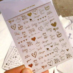 Heart Love 3D Nail Stickers Self Adhesive Slider Decals
