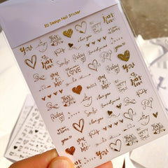 Heart Love 3D Nail Stickers Self Adhesive Slider Decals