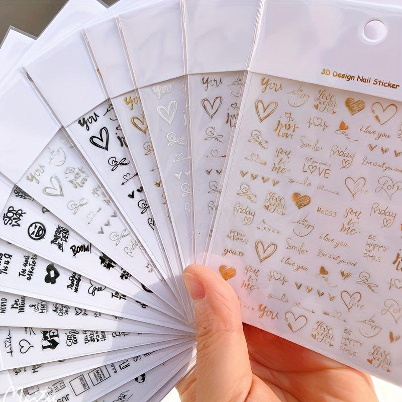 Heart Love 3D Nail Stickers Self Adhesive Slider Decals