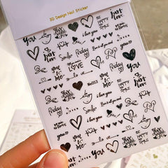 Heart Love 3D Nail Stickers Self Adhesive Slider Decals
