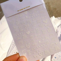 Heart Love 3D Nail Stickers Self Adhesive Slider Decals