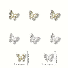 3D Metal Butterfly Nail Charms Crystal Decoration