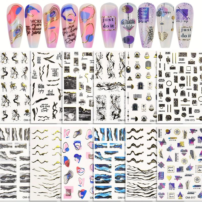 12 Pcs Marble Nail Art Stickers Wavy Line Nail Art Decals