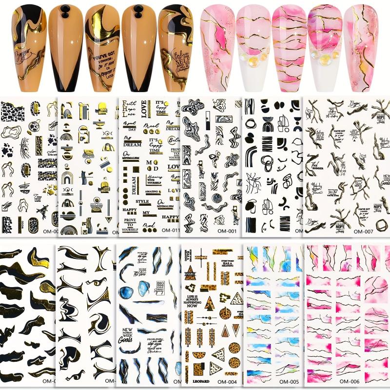 12 Pcs Marble Nail Art Stickers Wavy Line Nail Art Decals