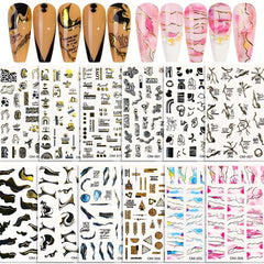12 Pcs Marble Nail Art Stickers Wavy Line Nail Art Decals