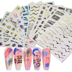 12 Pcs Marble Nail Art Stickers Wavy Line Nail Art Decals