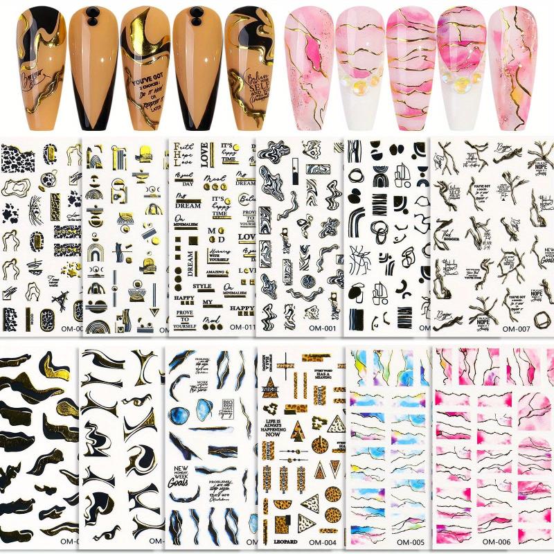 12 Pcs Marble Nail Art Stickers Wavy Line Nail Art Decals