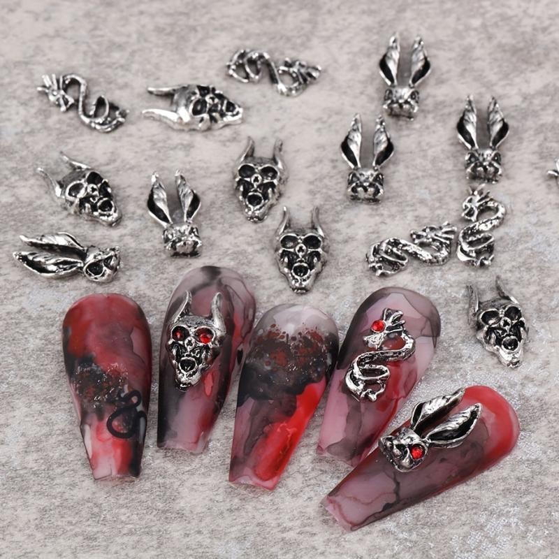 20pcs Halloween Nail Art Charms Alloy Skull Butterfly Rabbit DIY Nail Salon