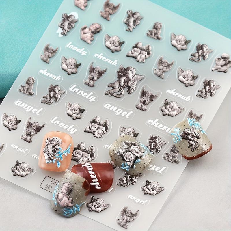 5D Embossed Angel Nail Art Stickers - Retro Nail Decals
