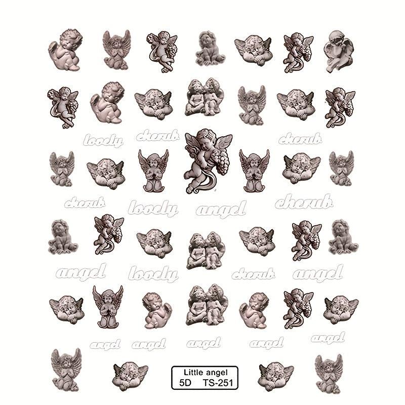 5D Embossed Angel Nail Art Stickers - Retro Nail Decals