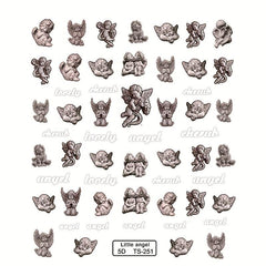 5D Embossed Angel Nail Art Stickers - Retro Nail Decals