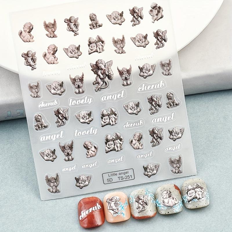 5D Embossed Angel Nail Art Stickers - Retro Nail Decals