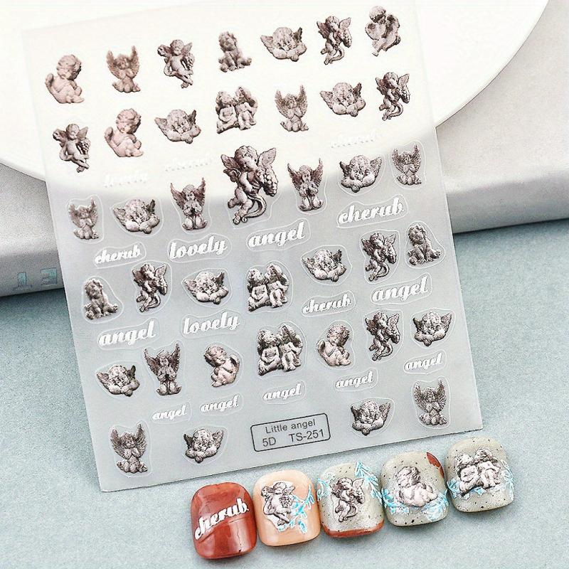 5D Embossed Angel Nail Art Stickers - Retro Nail Decals