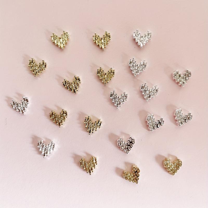 Silver 3D Heart Nail Charms for DIY Nail Art
