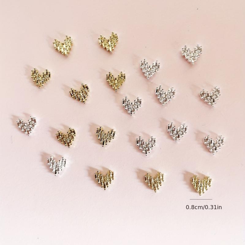 Silver 3D Heart Nail Charms for DIY Nail Art