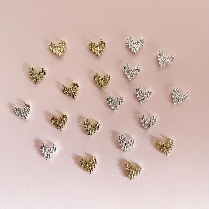 Silver 3D Heart Nail Charms for DIY Nail Art