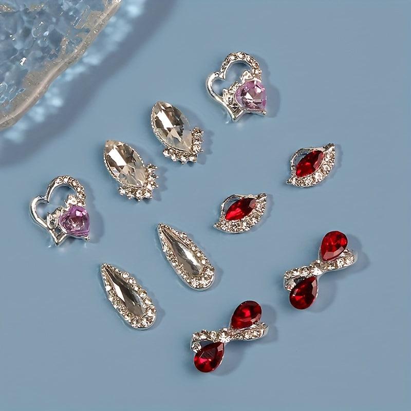 10pcs 3D Rhinestone Nail Charms Alloy Nail Gem Accessories