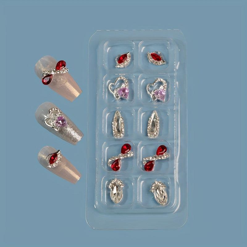 10pcs 3D Rhinestone Nail Charms Alloy Nail Gem Accessories