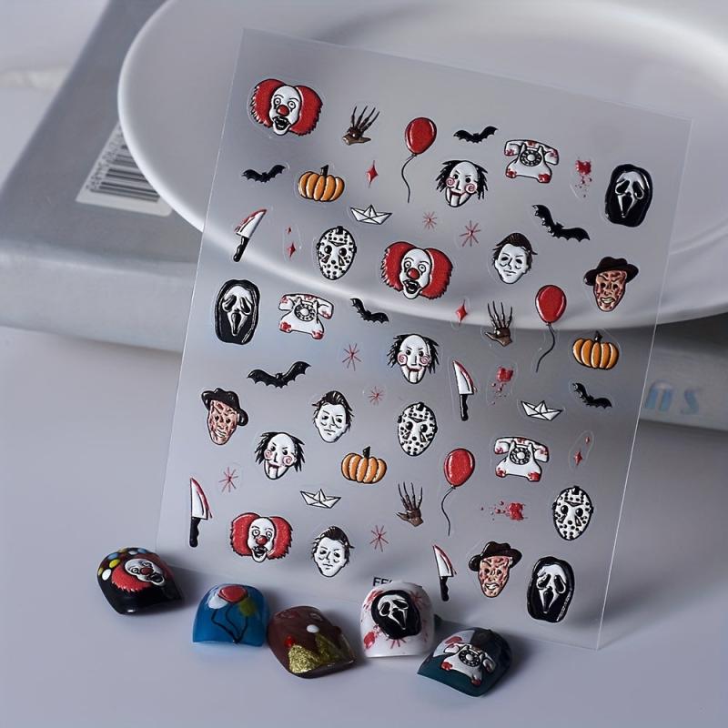 Halloween Holiday 5D Nail Art Stickers Pumpkin Bat 3D Decoration Decals