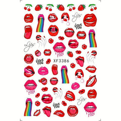 12pcs Sexy Red Lip Cartoon Nail Art Stickers Self Adhesive Decals