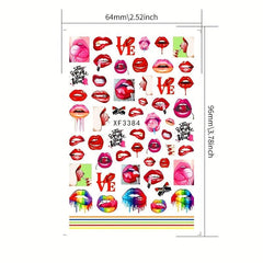 12pcs Sexy Red Lip Cartoon Nail Art Stickers Self Adhesive Decals