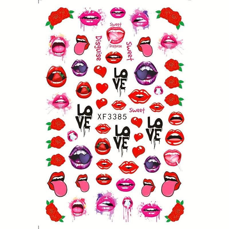 12pcs Sexy Red Lip Cartoon Nail Art Stickers Self Adhesive Decals