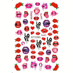12pcs Sexy Red Lip Cartoon Nail Art Stickers Self Adhesive Decals