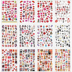 12pcs Sexy Red Lip Cartoon Nail Art Stickers Self Adhesive Decals