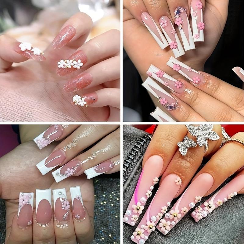 Acrylic Resin Flower 3D Nail Art Charms Golden Beads Caviar Pearl