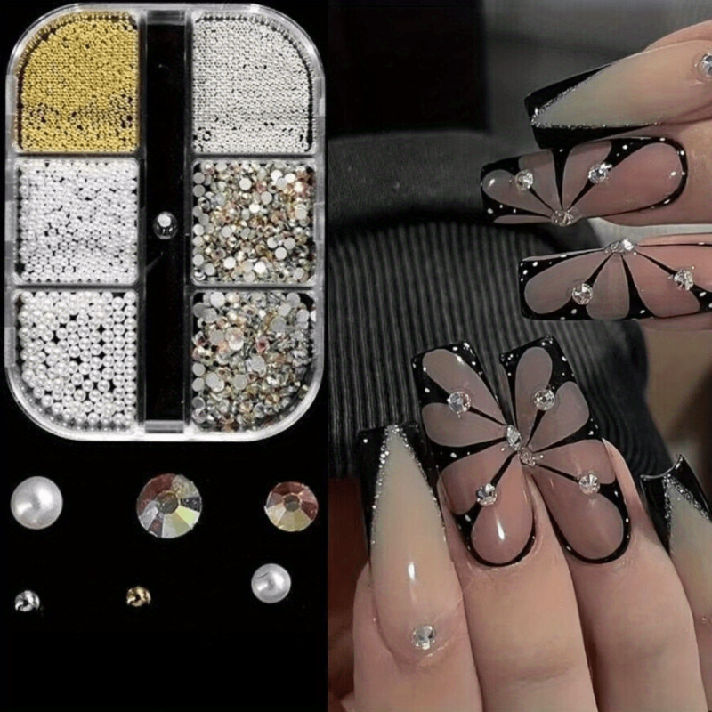 Acrylic Resin Flower 3D Nail Art Charms Golden Beads Caviar Pearl