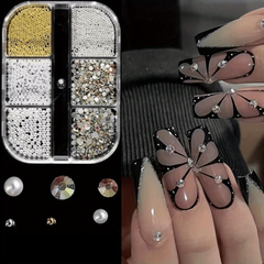 Acrylic Resin Flower 3D Nail Art Charms Golden Beads Caviar Pearl