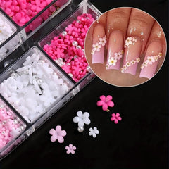 Acrylic Resin Flower 3D Nail Art Charms Golden Beads Caviar Pearl