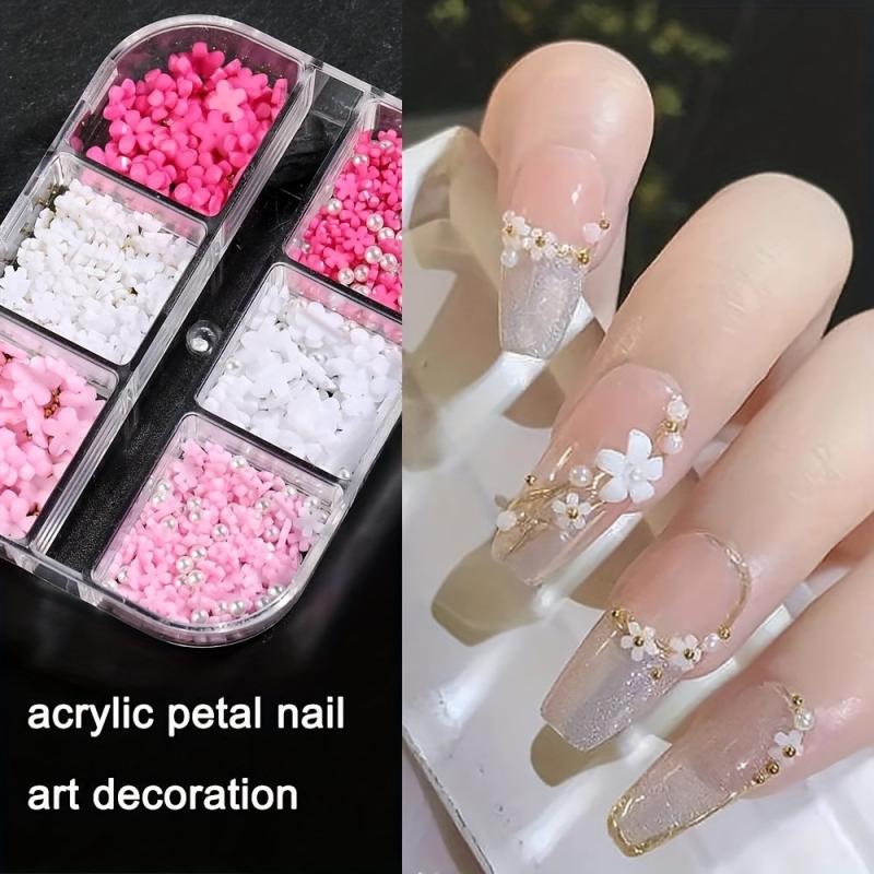 Acrylic Resin Flower 3D Nail Art Charms Golden Beads Caviar Pearl