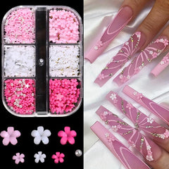 Acrylic Resin Flower 3D Nail Art Charms Golden Beads Caviar Pearl
