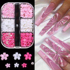 Acrylic Resin Flower 3D Nail Art Charms Golden Beads Caviar Pearl