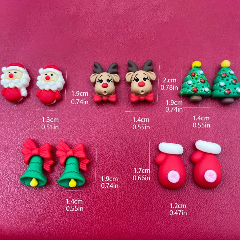 10pcs Christmas Nail Charms 3D Resin Santa Claus Christmas Tree Bell Elk Glove