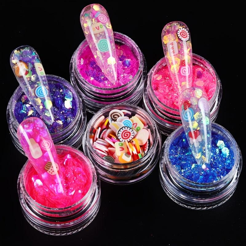 6 pcs Mermaid Nail Art Sequins Glitter for Spring Summer Nail Decor