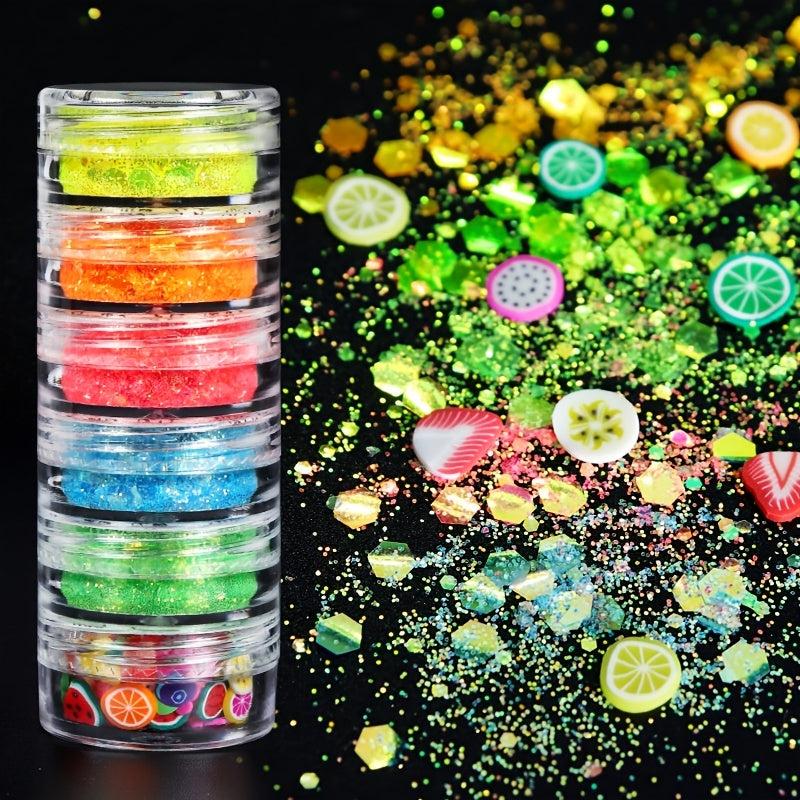 6 pcs Mermaid Nail Art Sequins Glitter for Spring Summer Nail Decor