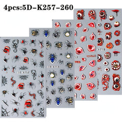 5D Halloween Nail Art Stickers Devil Horror Spider Web Blood Skull & More