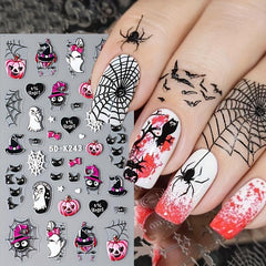 5D Halloween Nail Art Stickers Devil Horror Spider Web Blood Skull & More