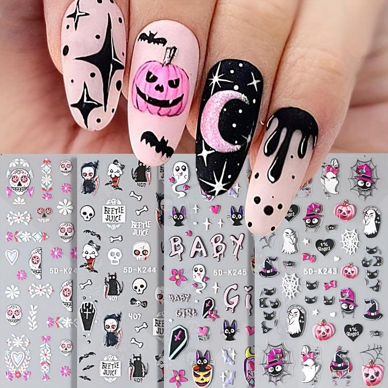 5D Halloween Nail Art Stickers Devil Horror Spider Web Blood Skull & More
